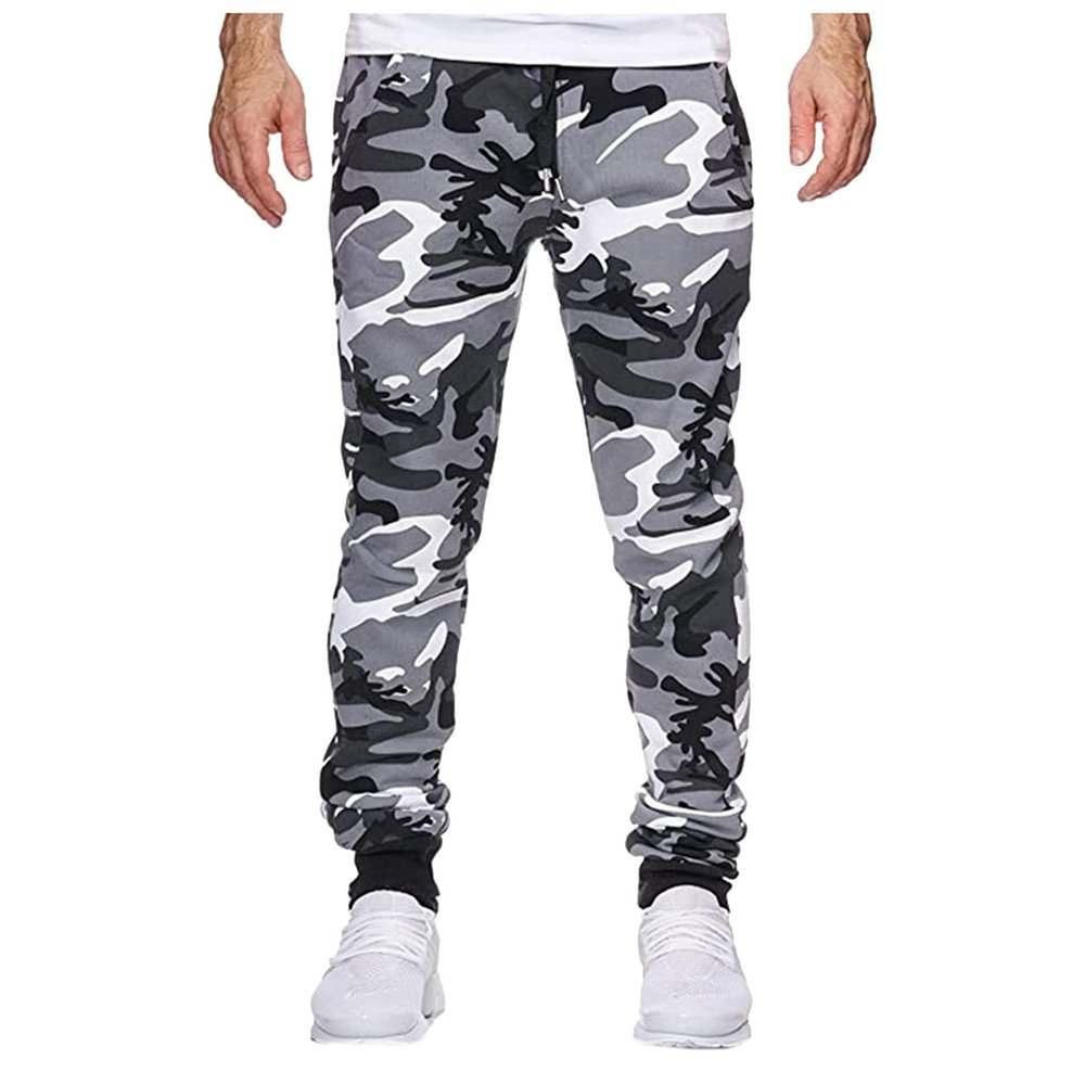 Mens Camouflage Sweatpants with Pockets Tapered Fit Stretchy Cotton Jogger Pants Workout Gym Outdoor Sports Trousers