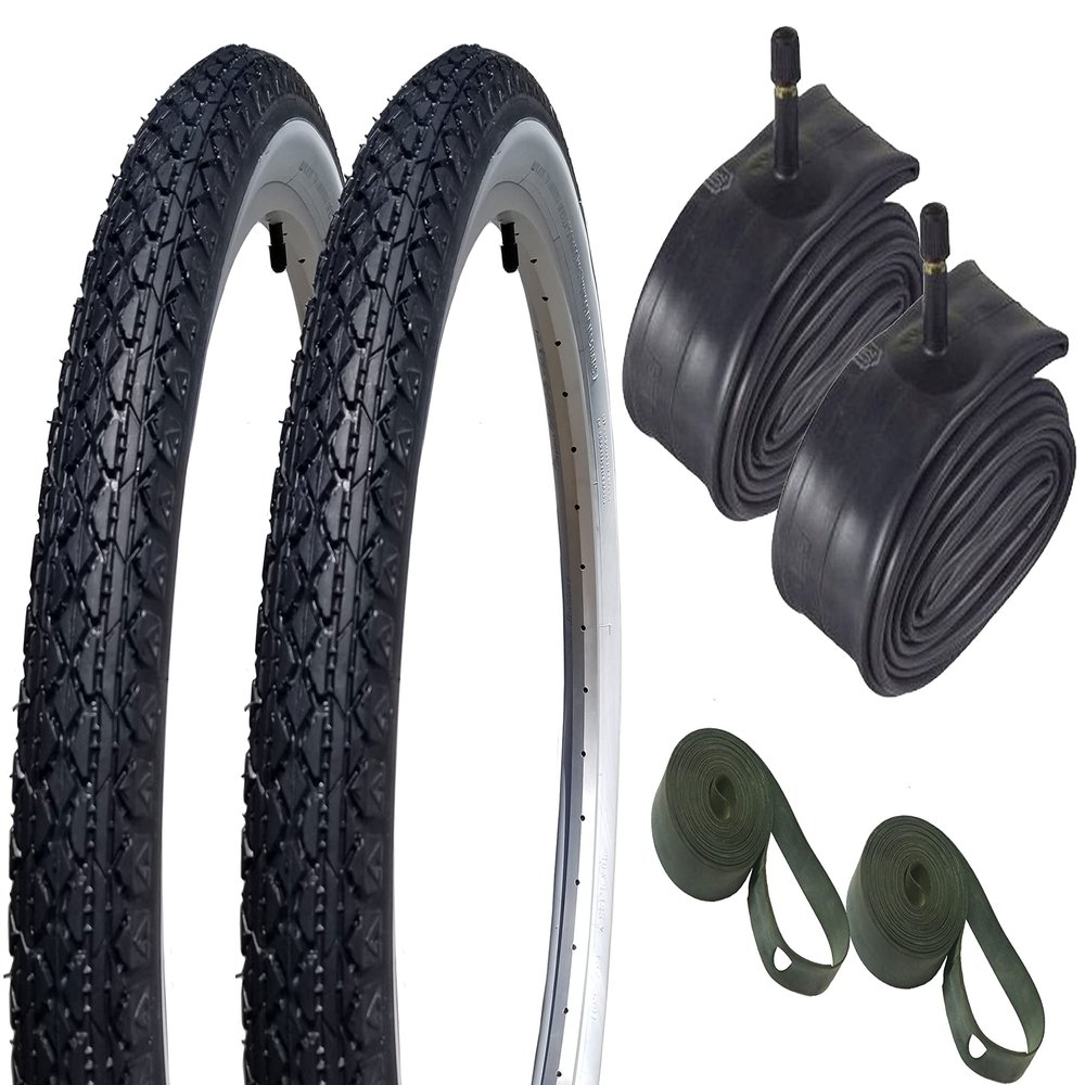 (Set of 2) - Bike Tire, 26" x 2.125 Cruiser Tire (White Wall), Tube & Rim Strip Bundle