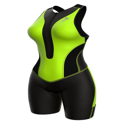 Sparx Women Triathlon Suit Tri Short Racing Cycling Swim Run (Large, Black/Neon Green)