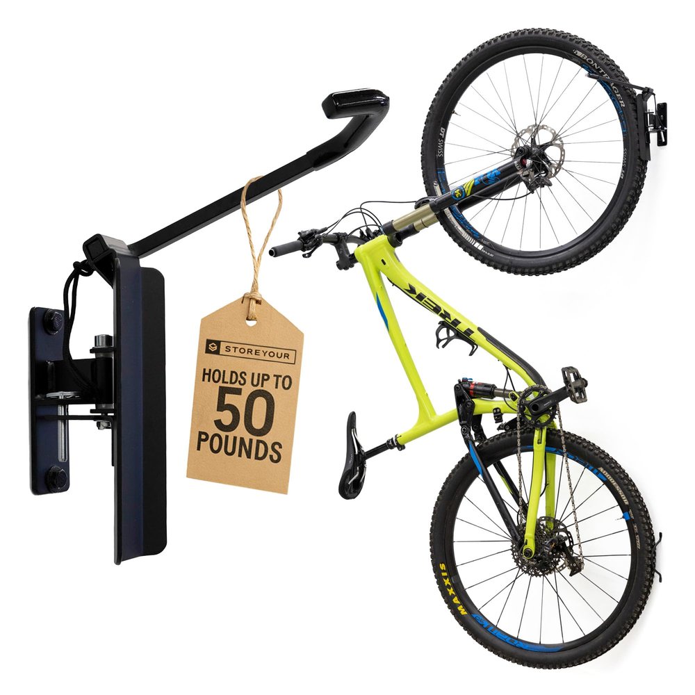 StoreYourBoard 1-Bike Swivel Rack  Wall Mounted Garage Bike Storage, Vertical Hanger with 120 Swing Design & Stopper, Space-Saving Indoor Wall Mount  Fits Kids Bikes, BMX & More  Black