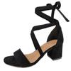 TruFox Wrap Around Lace Up Open Toe Low Block Chunky Heels Sandals, Black, 6.5 view 1