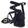 TruFox Wrap Around Lace Up Open Toe Low Block Chunky Heels Sandals, Black, 6.5 view 4