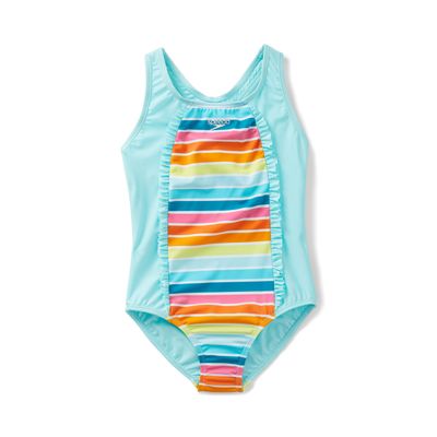 Speedo Girl's Swimsuit One Piece Thick Strap Racer Back Printed