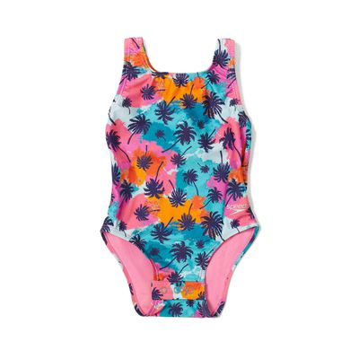 Speedo Girl's Swimsuit One Piece Thick Strap Racer Back Printed
