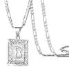 KissYan Initial Letter Pendant Necklace for Men Women, White Gold Plated Square Capital Monogram Necklace Alphabets from A-Z Figaro Chain Jewelry (White Gold B) view 1