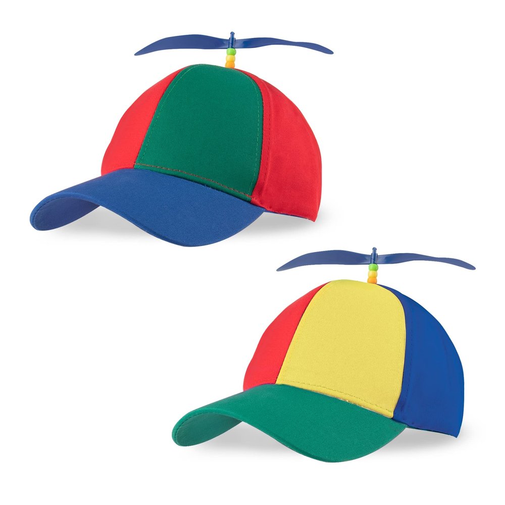 AUEAR, 2 Pack Detachable Adult Propeller Hat Baseball Cap Rainbow Top Brightly Color Green Brim & Blue