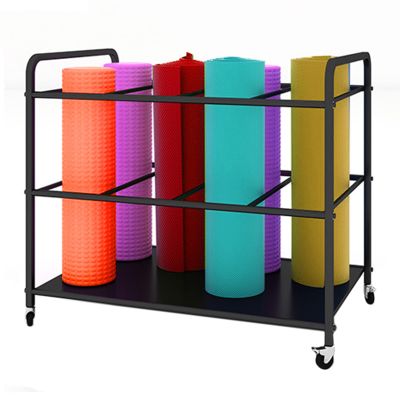 LXLF Black Metal Rolling Yoga Mats Storage Cart with Lockable Wheels, Foam Rollers Rack Pilates Pads Holder, Gym Exercise Mats Trolley (Size : 80x50x70 cm)