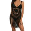 tuduoms Crochet Mini Cover Ups Womens Sexy V Neck Hollow Out Tassel Swimsuit Coverup Bikini Beach Bathing Suit Bohemian Style view 1
