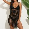 tuduoms Crochet Mini Cover Ups Womens Sexy V Neck Hollow Out Tassel Swimsuit Coverup Bikini Beach Bathing Suit Bohemian Style view 3