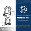 Necmetu Snap Shackle Sailing Halyard, 316 Stainless Steel Clevis Swivel Jaw Swivel Shackle, Quick Release Snap Hook for Sailing Rigging Shackles (3-1/2 Inch - 2Pcs) view 2