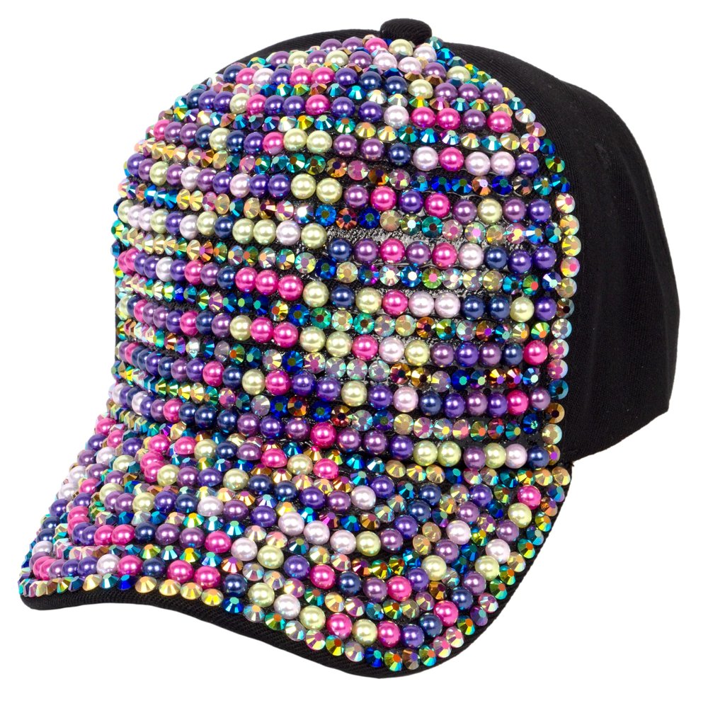 TOP HEADWEAR Pearl Rhinestone Bling Baseball Cap - Black/Multicolor