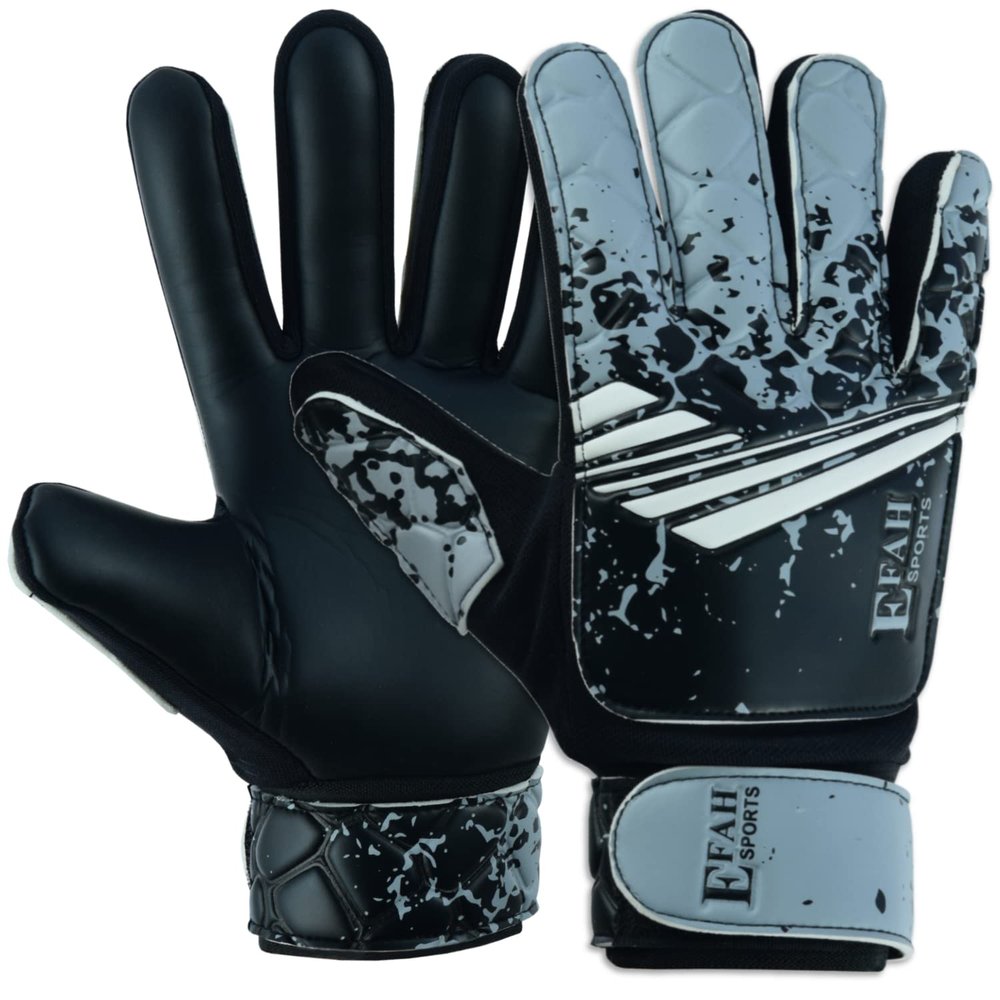 EFAH SPORTS Soccer Goalkeeper Gloves for Kids Boys Children Youth Football Goalie Gloves with Super Grip Protection Palms (Size 3 Suitable for 5 to 6 Year Old, Black Grey)