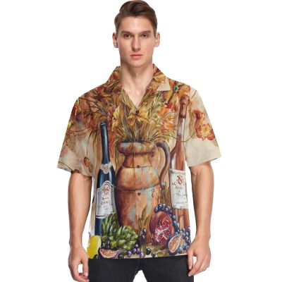 visesunny Hawaiian Shirt for Men Retro Wine Red Grape Short Sleeve Beach Summer Casual Button Down Aloha Shirt Quick Dry