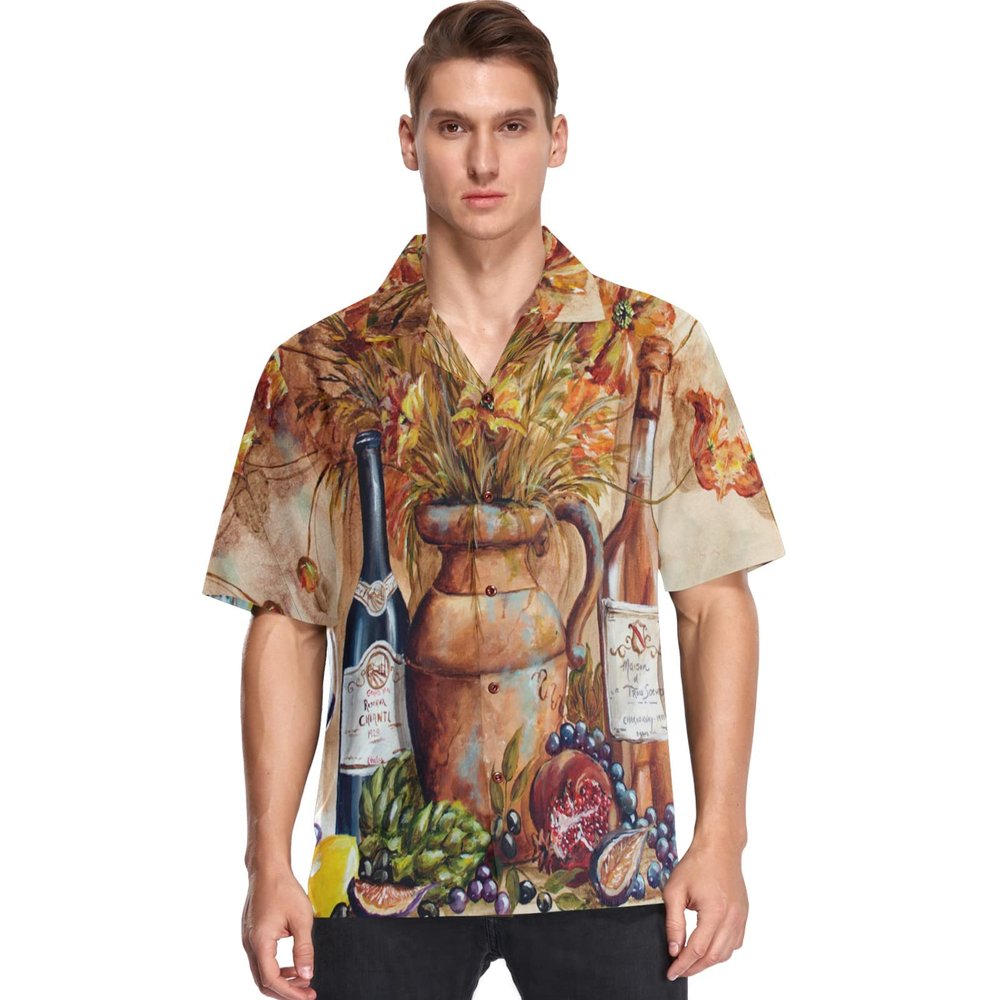 visesunny Hawaiian Shirt for Men Retro Wine Red Grape Short Sleeve Beach Summer Casual Button Down Aloha Shirt Quick Dry