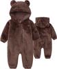 Baby Boy's Fleece Snowsuits Cute Bear Cartoon Jumpsuits Winter Hooded Rompers With Zipper Brown 3-6M view 1