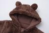 Baby Boy's Fleece Snowsuits Cute Bear Cartoon Jumpsuits Winter Hooded Rompers With Zipper Brown 3-6M view 2