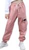 Cromoncent Girls Womens Cargo Pants Elastic Waist Lightweight Outdoor Jogger Pants Pink S view 2