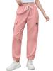 Cromoncent Girls Womens Cargo Pants Elastic Waist Lightweight Outdoor Jogger Pants Pink S view 3