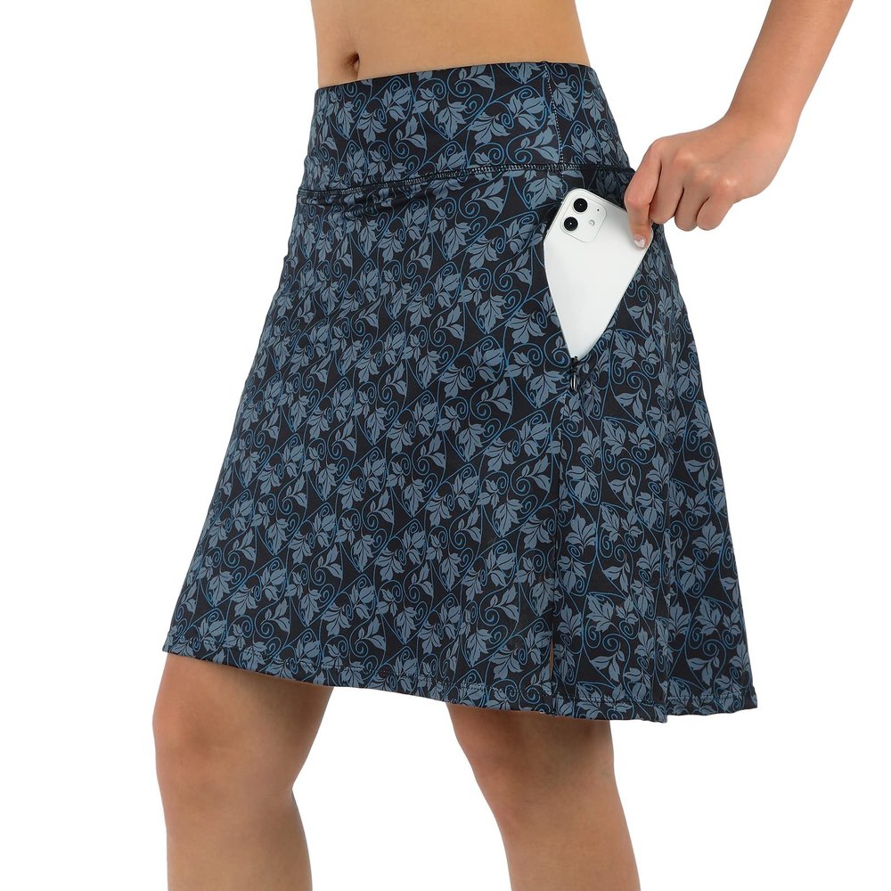 ANIVIVO Women's Skorts Skirts 20" Knee Length,Long Tennis Golf Sports Casual Skirts with High Waisted Zipper Pockets(Grey Leaf,M)
