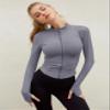 Lviefent Womens Lightweight Full Zip Running Track Jacket Workout Slim Fit Yoga Sportwear with Thumb Holes (Heather Grey, X-Large) view 2