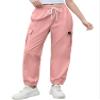 Cromoncent Girls Womens Cargo Pants Elastic Waist Lightweight Outdoor Jogger Pants Pink 13-14 Years view 3