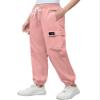 Cromoncent Girls Womens Cargo Pants Elastic Waist Lightweight Outdoor Jogger Pants Pink 13-14 Years view 4