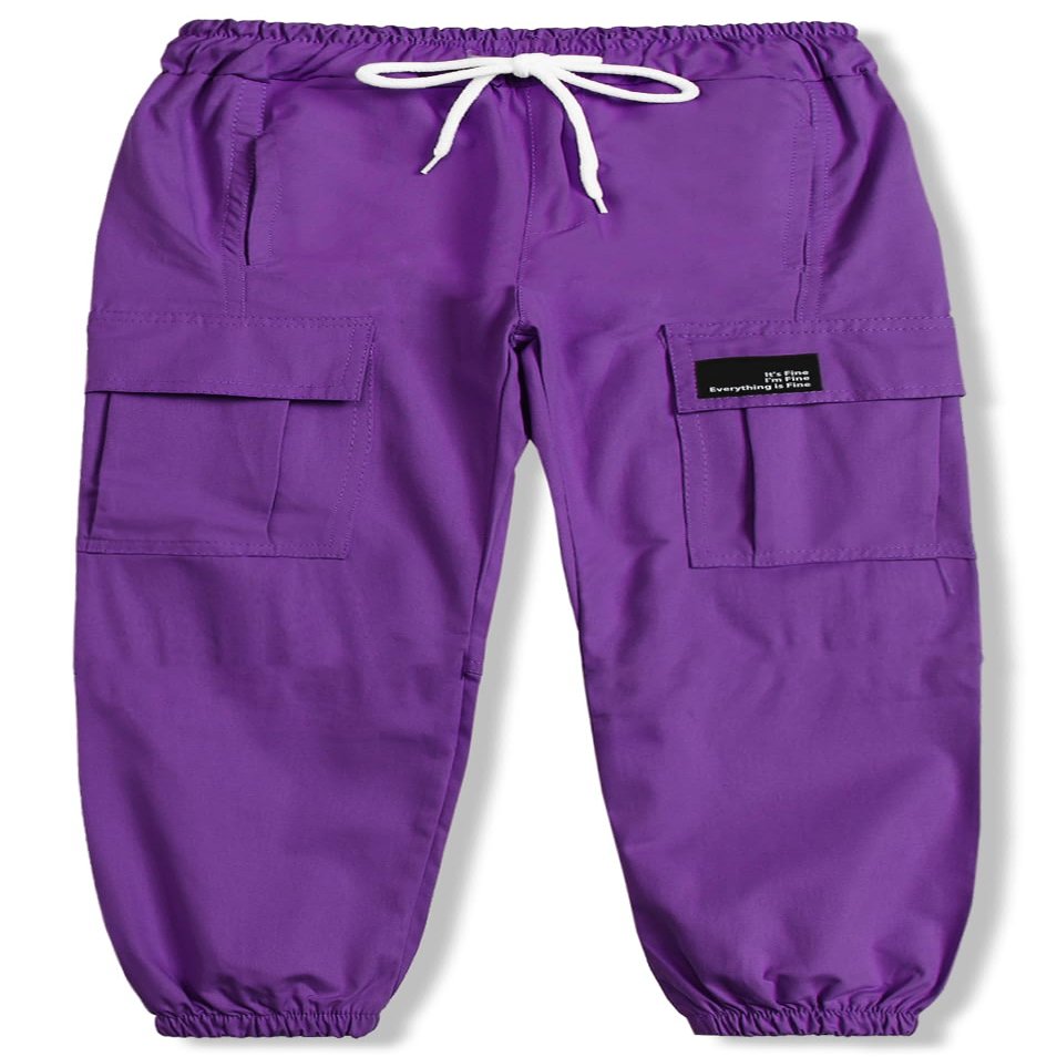 Cromoncent Girls Elastic Waist Lightweight Cargo Pants Outdoor Jogger Pants 1# Purple 6-7 Years