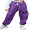 Cromoncent Girls Elastic Waist Lightweight Cargo Pants Outdoor Jogger Pants 1# Purple 6-7 Years view 2