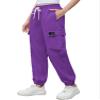 Cromoncent Girls Elastic Waist Lightweight Cargo Pants Outdoor Jogger Pants 1# Purple 6-7 Years view 4