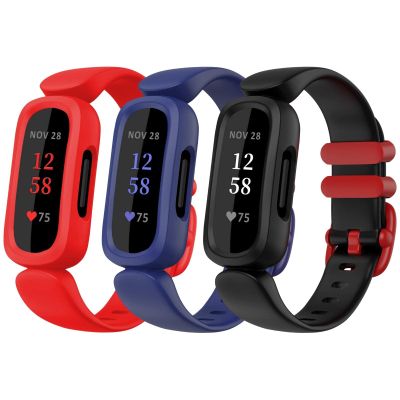 ESeekGo Compatible with Fitbit Ace 3 Bands for Kids 6+, 3 Pack Cute Colorful Silicone Rubber Adjustable Replacement Sport Bands Accessories for Girls Boys, Black+Red+Navy