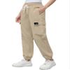 Cromoncent Girls Womens Cargo Pants Elastic Waist Lightweight Outdoor Jogger Pants Khaki 9-10 Years view 4