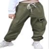 Cromoncent Girls Womens Cargo Pants Elastic Waist Lightweight Outdoor Jogger Pants Army Green 9-10 Years view 2
