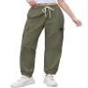 Cromoncent Girls Womens Cargo Pants Elastic Waist Lightweight Outdoor Jogger Pants Army Green 9-10 Years view 3