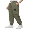 Cromoncent Girls Womens Cargo Pants Elastic Waist Lightweight Outdoor Jogger Pants Army Green 9-10 Years view 4