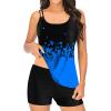 QWENTMTNTY Tankini Bathing Suits for Women Tummy Control Two Piece Retro Swimsuit Boyshorts Spaghetti Straps Swimming Wear B-Blue view 1