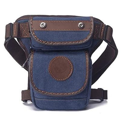 Canvas Waist Pack Drop Leg Bag for Men Tactical Hiking Travel Outdoor Climbing Motorcycle Bike Rider Cycling Fanny Pouch (Blue)