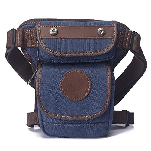 Canvas Waist Pack Drop Leg Bag for Men Tactical Hiking Travel Outdoor Climbing Motorcycle Bike Rider Cycling Fanny Pouch (Blue)