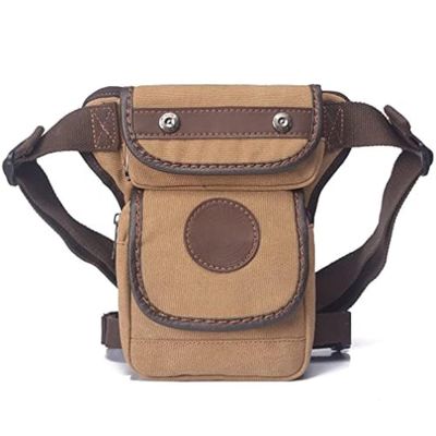 Canvas Waist Pack Drop Leg Bag for Men Tactical Hiking Travel Outdoor Climbing Motorcycle Bike Rider Cycling Fanny Pouch (Khaki)
