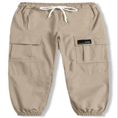 Cromoncent Girls Womens Cargo Pants Elastic Waist Lightweight Outdoor Jogger Pants Khaki L
