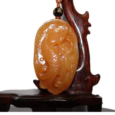 2.2" China Certified Nature Gold Silk Jade Lucky Dragon Hand Carved Necklace Pendants 2312