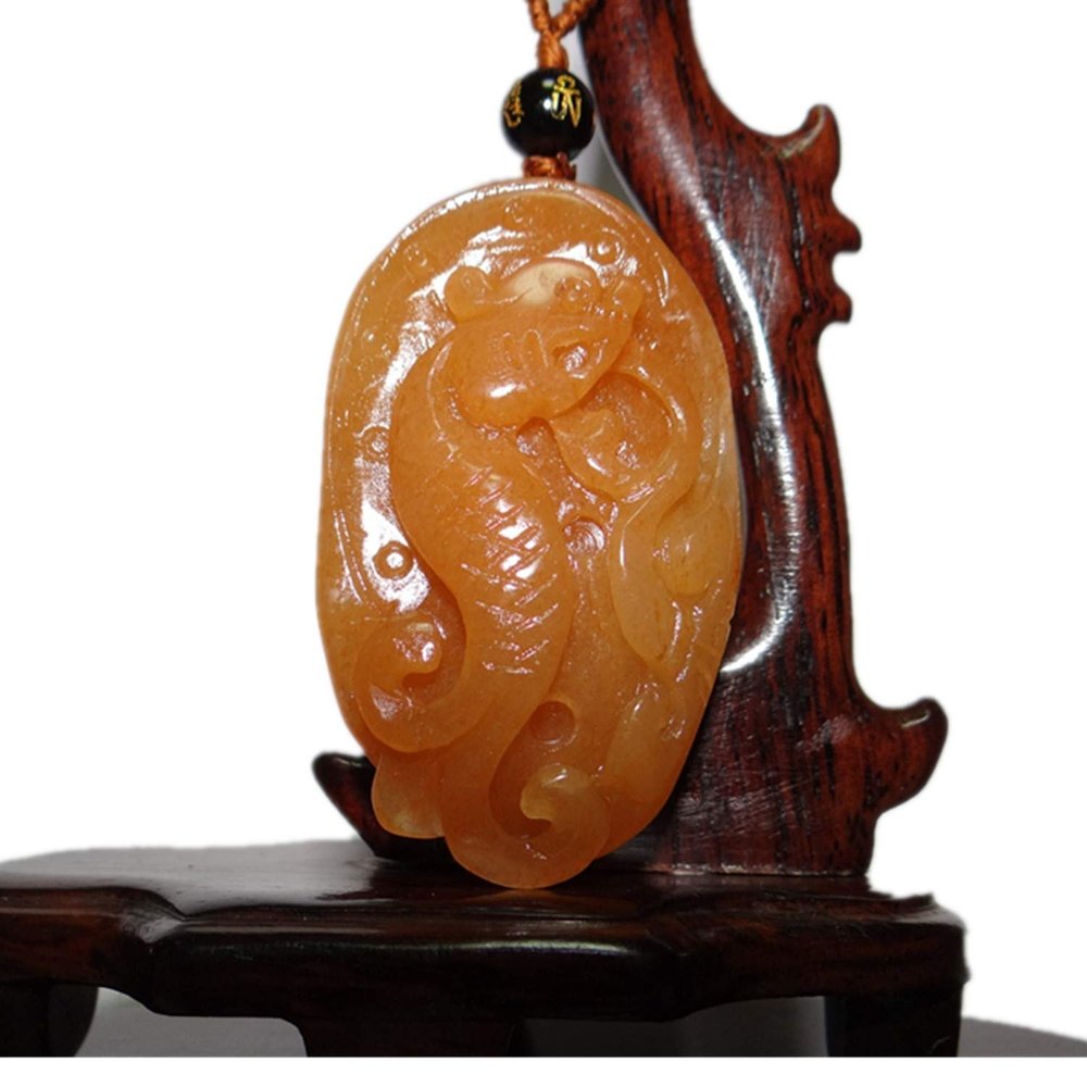 2.2" China Certified Nature Gold Silk Jade Lucky Dragon Hand Carved Necklace Pendants 2312
