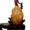 2.2" China Certified Nature Gold Silk Jade Fortune Duck and Lotus Root Hand Carved Necklace Pendants 2310 view 1