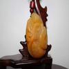 2.2" China Certified Nature Gold Silk Jade Fortune Duck and Lotus Root Hand Carved Necklace Pendants 2310 view 2