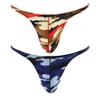 Men's Sexy Bikini Silk Camouflage Briefs Low Waist Beach Shorts Swimwear (Regular, Medium, A201 Blue & Red) view 1