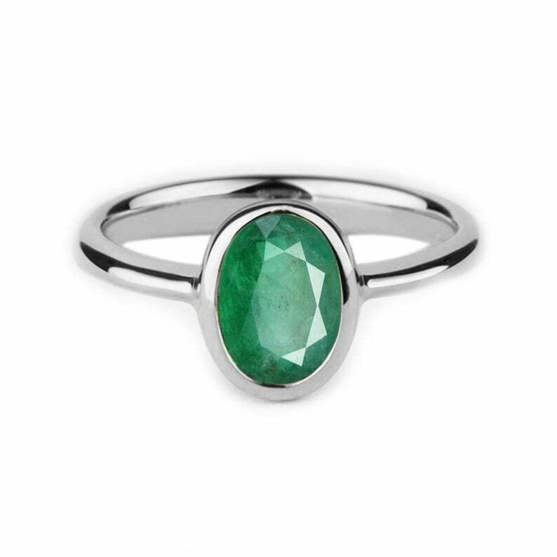 925 SterlingSilver Handmade Natural Certified5 Ct EmeraldStone Ring US11.5