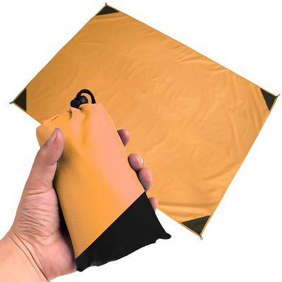 Bolodidda Large Beach Blanket Sandproof, Mat Sand Free Waterproof, Picnic Foldable, Windproof Mini Pocket with Stakes, Outdoor Camping Travel Packable ( Black+Orange), X-Large