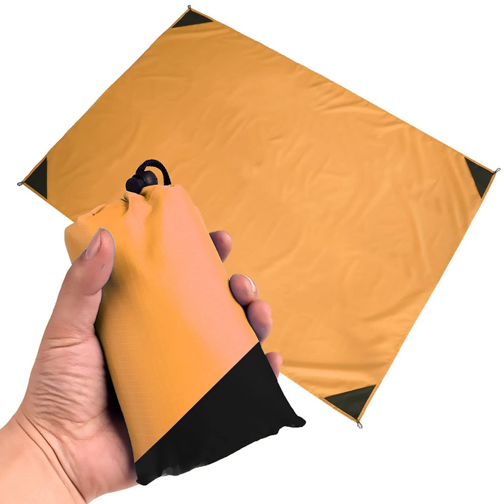 Bolodidda Large Beach Blanket Sandproof, Mat Sand Free Waterproof, Picnic Foldable, Windproof Mini Pocket with Stakes, Outdoor Camping Travel Packable ( Black+Orange), X-Large