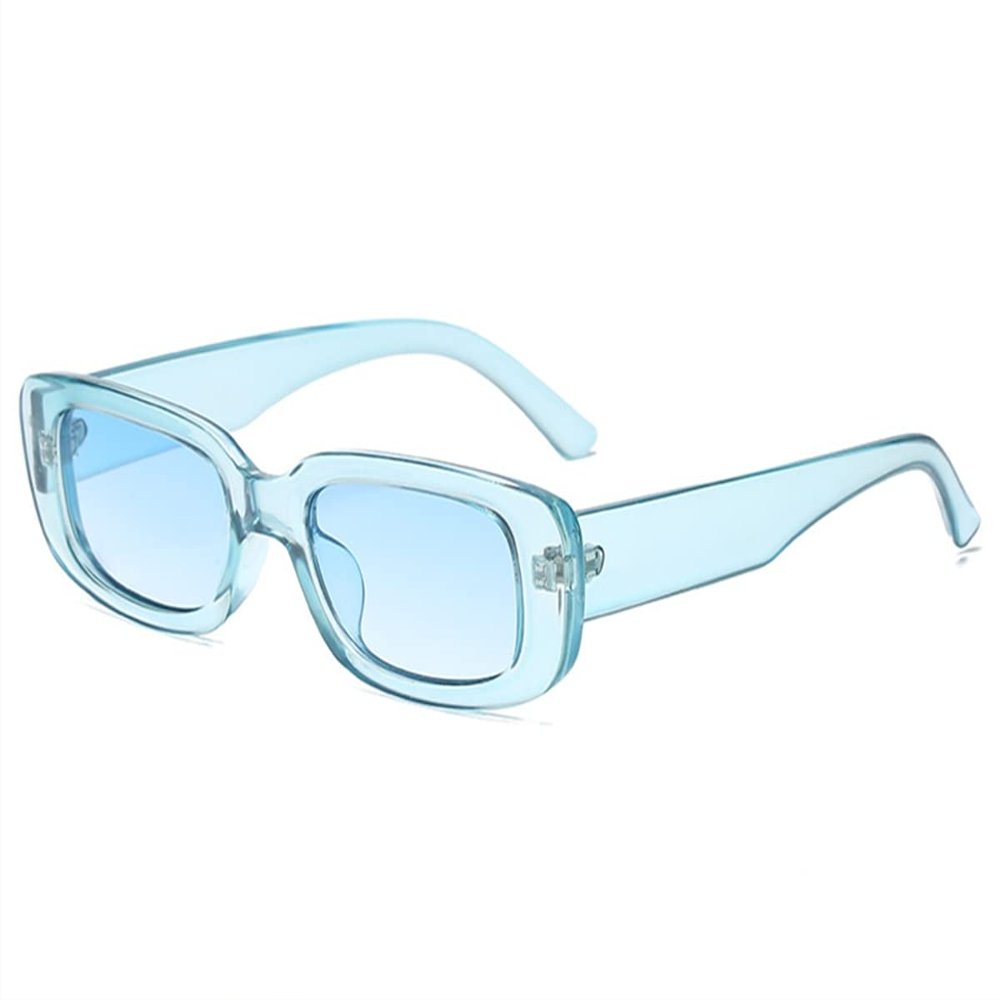 IKANOO Retro Rectangle Sunglasses for Women Men Small Square Frame Trendy Y2K 90s Black Sunglasses (Blue)