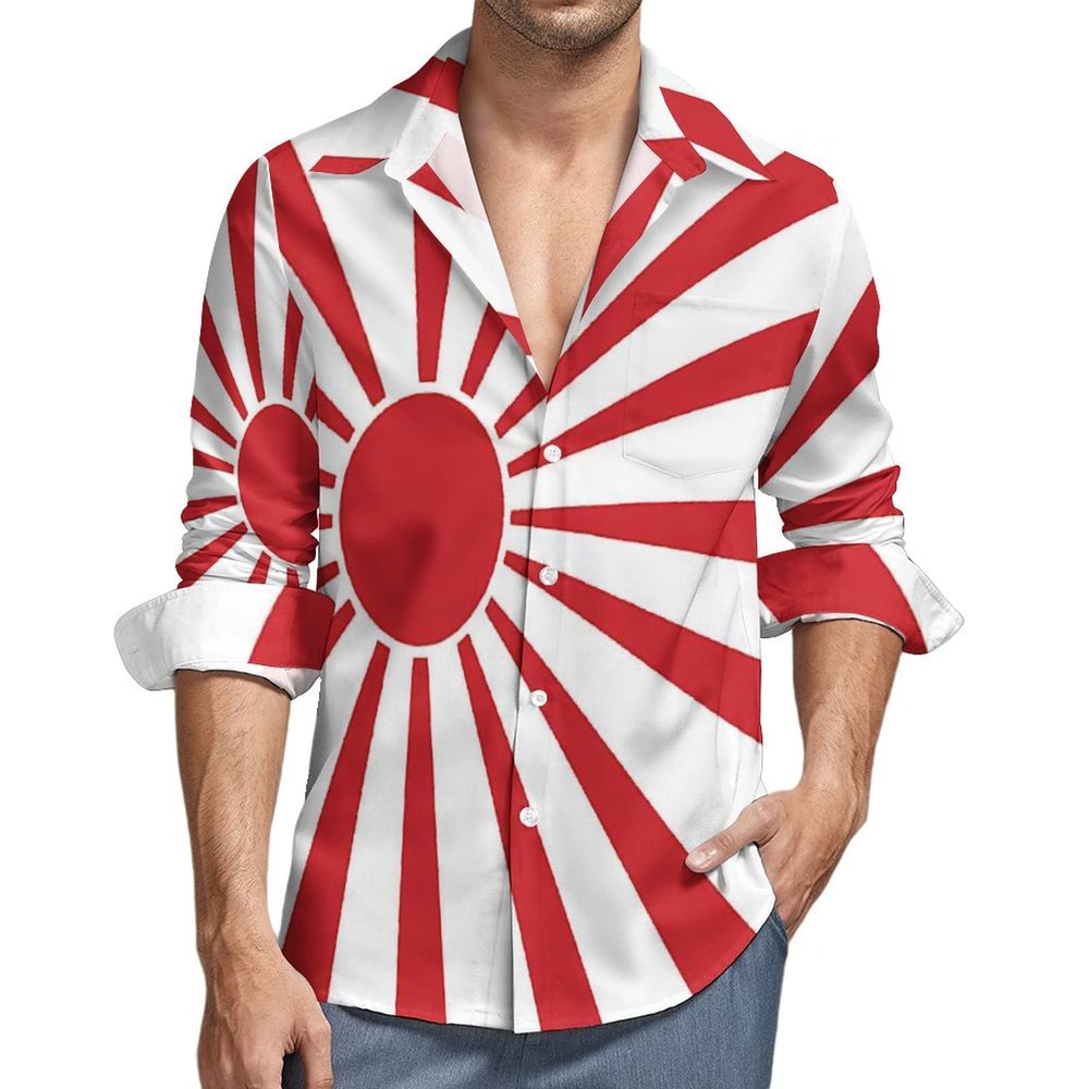 BAIKUTOUAN Japanese Rising Sun Flag Men's Button Down Shirt Long Sleeve Regular Fit Casual Tops Print