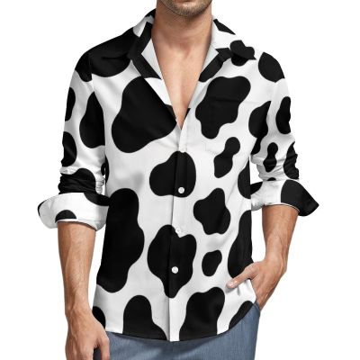BAIKUTOUAN Cow Pattern Men's Button Down Shirt Long Sleeve Regular Fit Casual Tops Print